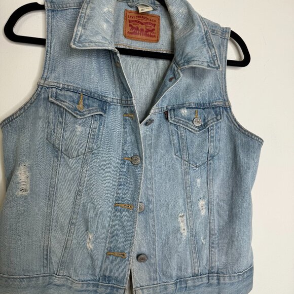 LEVI’S | Distressed Denim Vest with Evil Eye Pattern - M - Picture 12 of 13